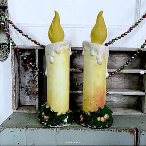 Vintage Candles Tabletop Blow Mold Christmas Blowmold Plastic Empire 14" PAIR